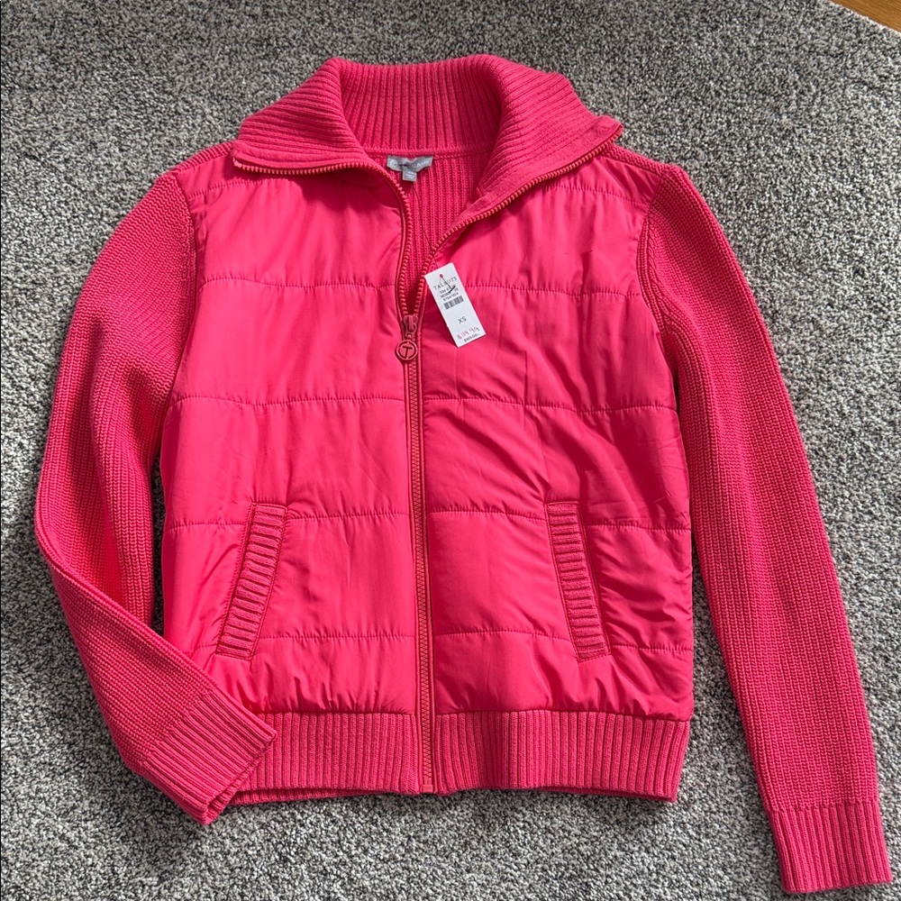 Talbots raspberry pink jacket with sweater sleeves size XS. NWT